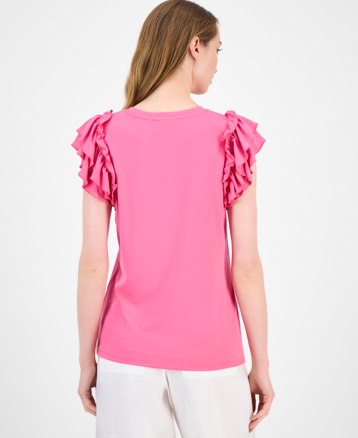 Tommy Hilfiger Women's Ruffled Cap-sleeve Knit Top In Pink