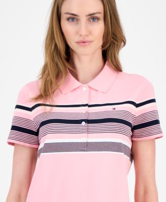 Women's Striped Piqu&eacute; Short-Sleeve Polo Shirt