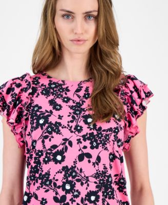 Women's Floral Ruffled Cap-Sleeve Top