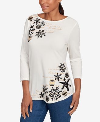 Petite Snowflake Script Knit Top