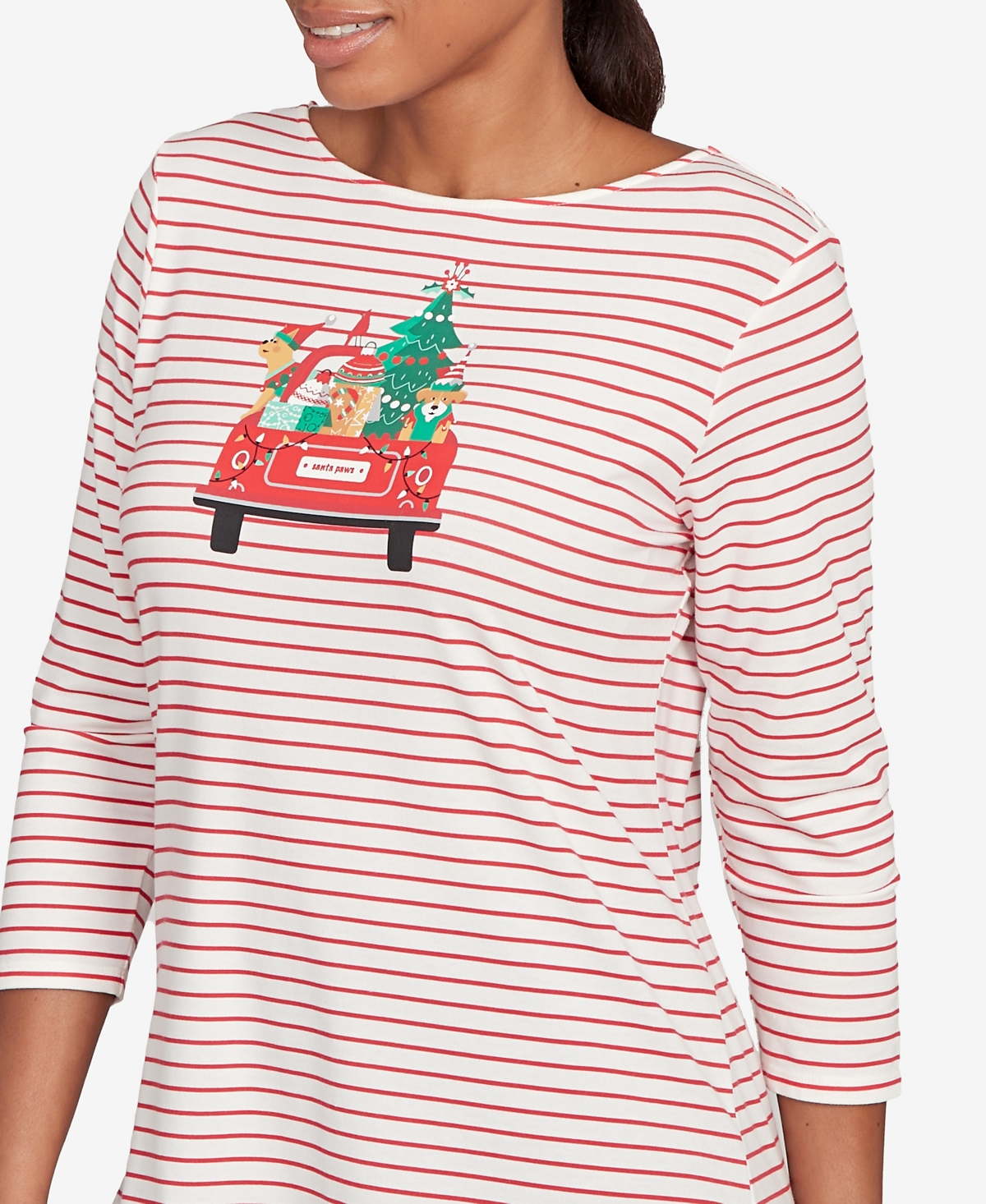 Ruby Rd. Petite Christmas Truck Striped Knit Top In Multi