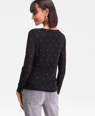 Women's Crystal Mesh Long-Sleeve Top, Macy's Exclusive