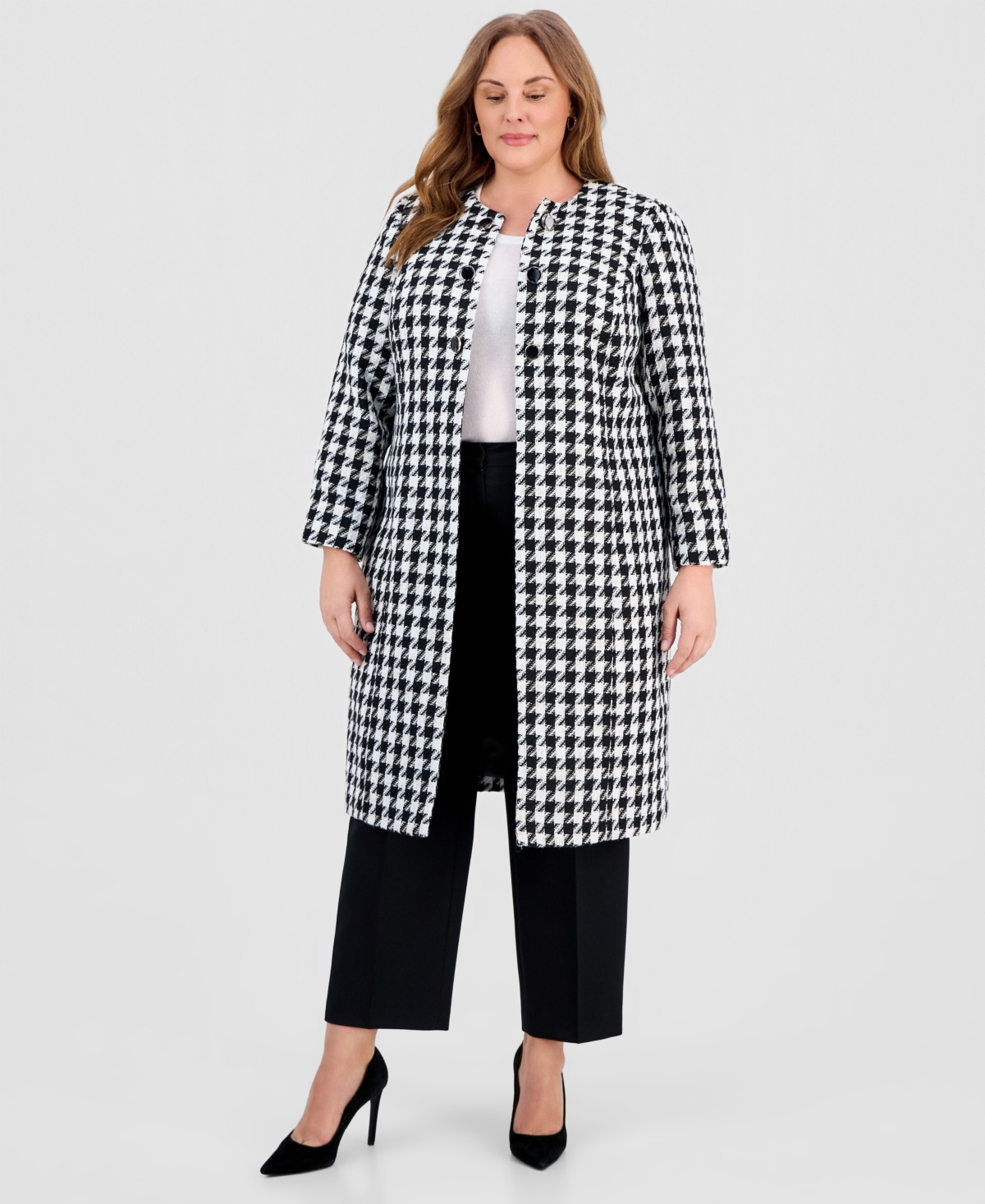 Kasper Plus Houndstooth Topper Jacket