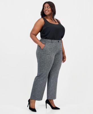 Plus Size Herringbone High-Rise Wide-Leg Pants