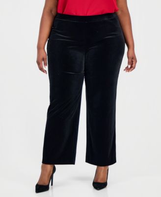 Plus Size Velvet Pull-On Wide-Leg Pants