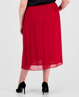 Plus Size Pull-On Pleated Midi Skirt