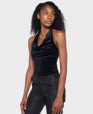 Juniors' Halter Cowl Neck Top