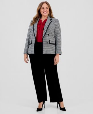 Plus Size Open Front Houndstooth Blazer