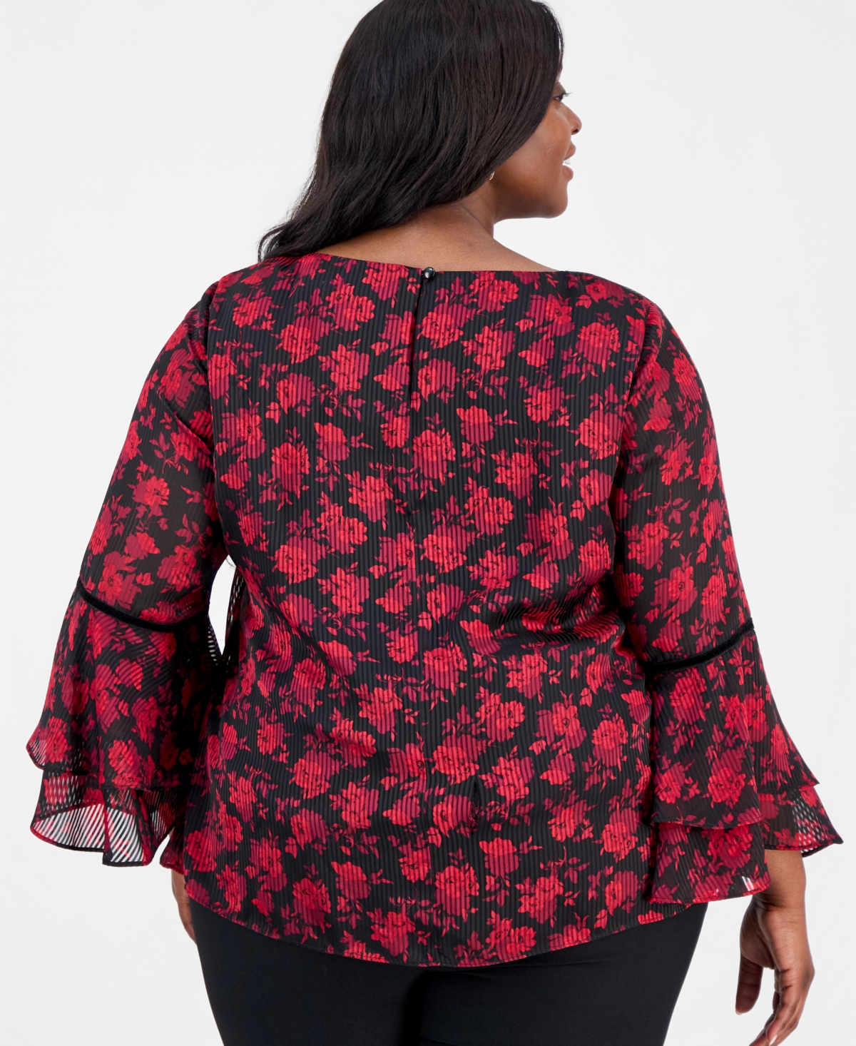 Kasper Plus Tiered Bell-Sleeve Top