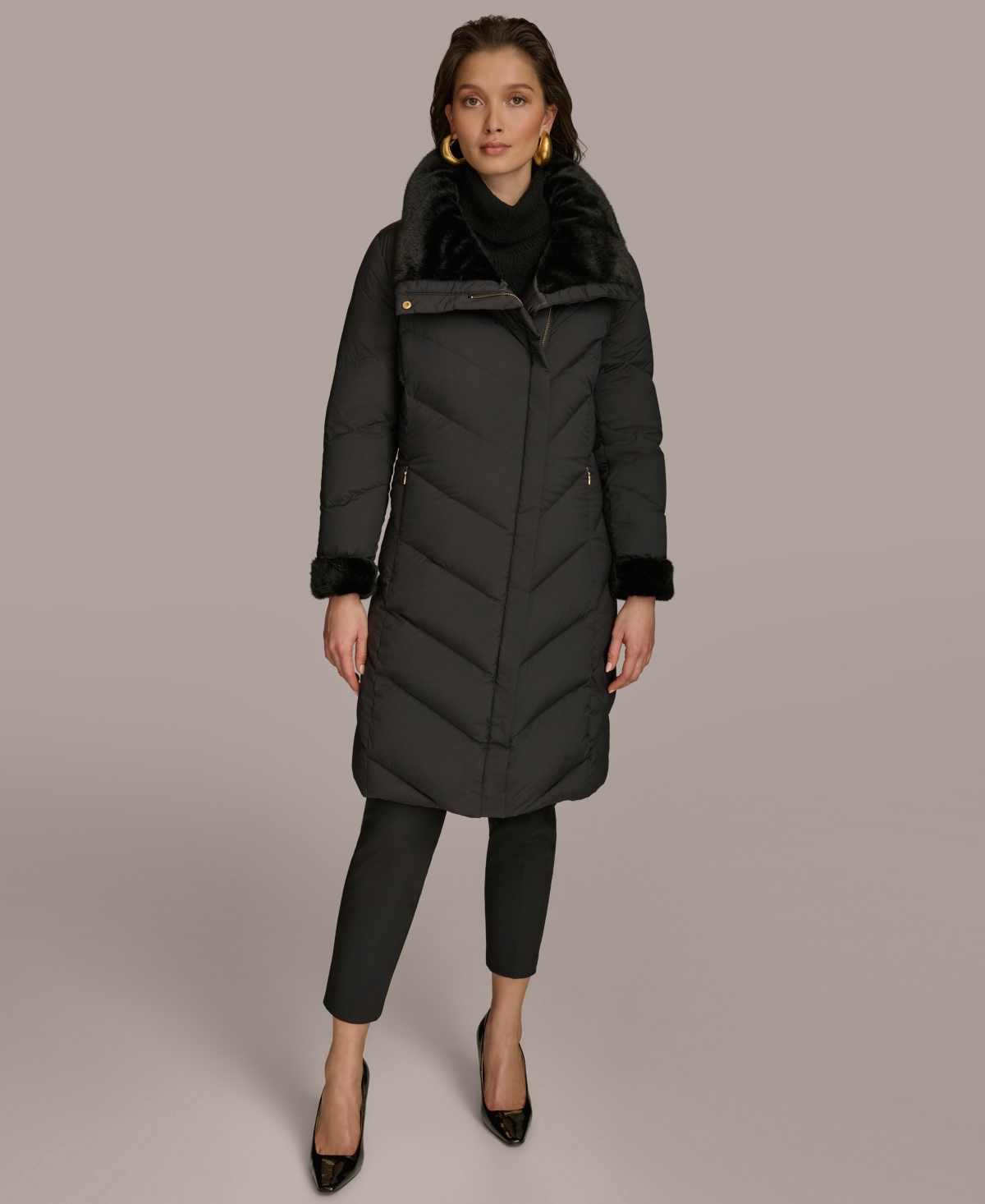 Donna Karan Women's Stretch Zip Closure Coat In Black
