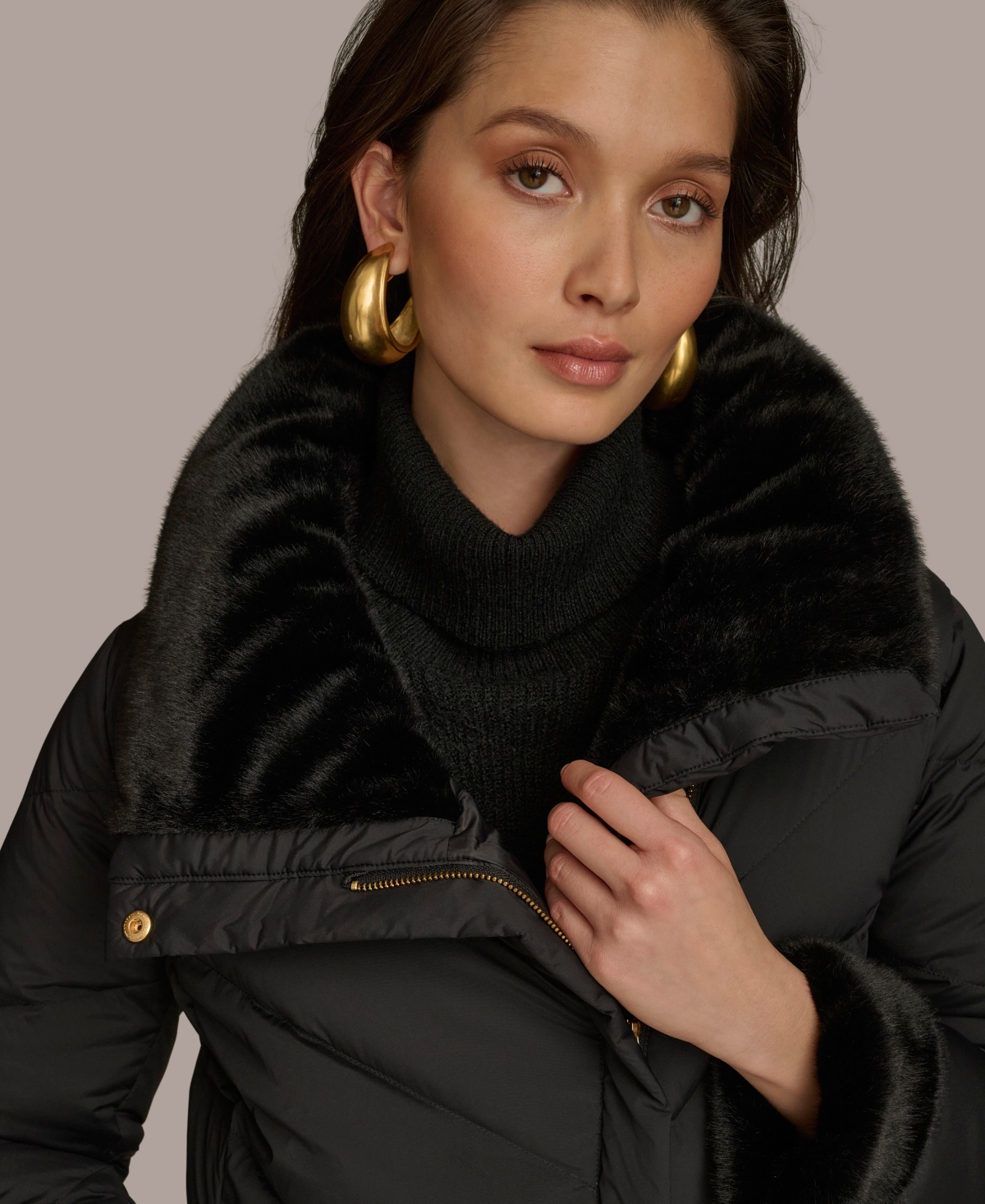 Donna Karan Women's Stretch Zip Closure Coat In Black