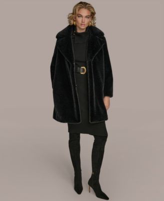 Women's Notched-Collar Faux-Fur Coat