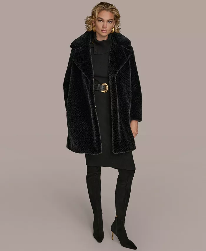 Women's Notched-Collar Faux-Fur Coat - thumbnail 5