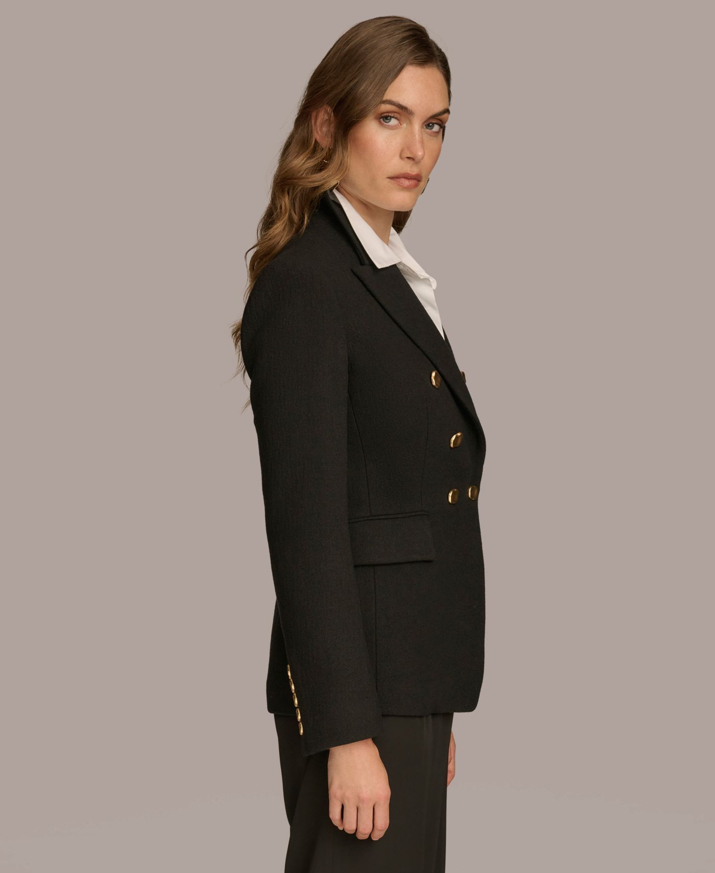 Женский пиджак Donna Karan New York Double Breasted Buttoned Blazer, цвет: Чёрный — фото 3