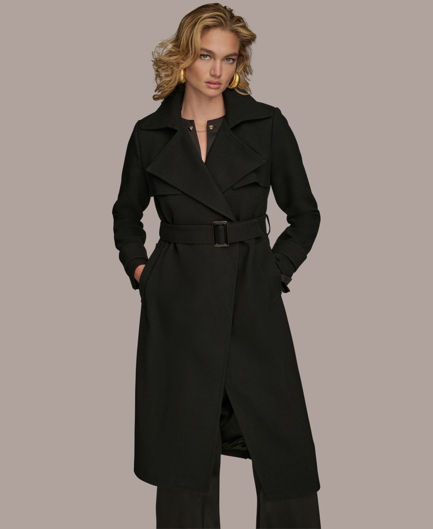Женское пальто Donna Karan New York Belted Notched-Collar Trench, цвет: Чёрный — фото 2
