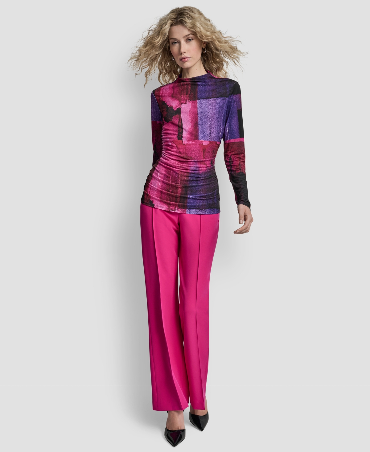 Dkny Women's Long Sleeve Mock Neck Top