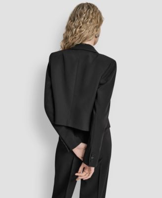 Women's Collared Open Front Cropped Jacket