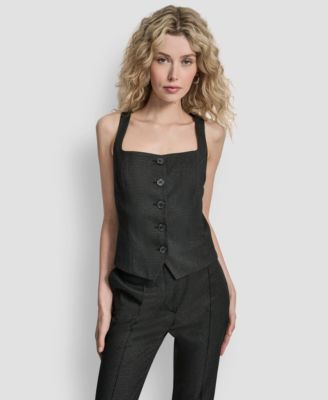 DKNY - Women's Button Front Sleeveless Vest