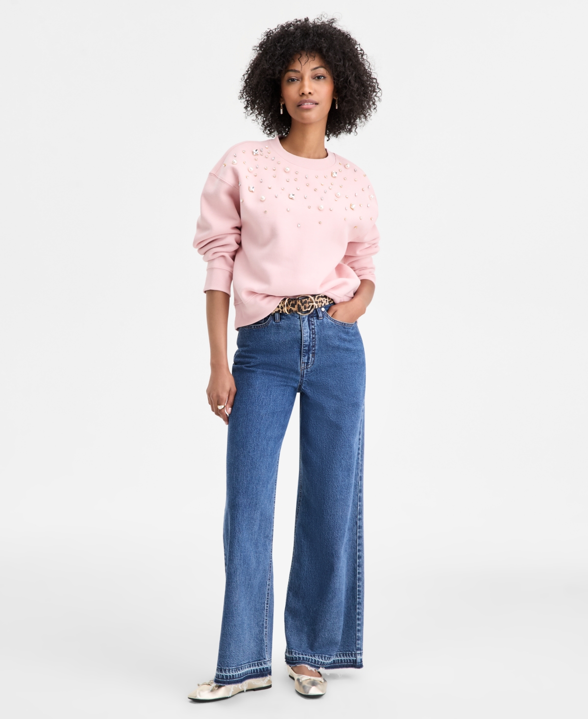 On 34th Women's Knit Long-sleeve Embellished Sweatshirt, Macy's Exclusive In Pink