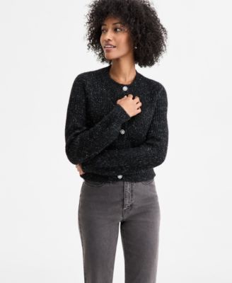 On 34th - Women's Metallic-Flecked Rhinestone-Button Cardigan