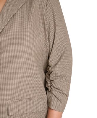 Plus Size Check-Print One-Button 3/4-Sleeve Jacket