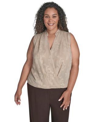 Plus Size Printed Faux-Wrap Sleeveless Blouse