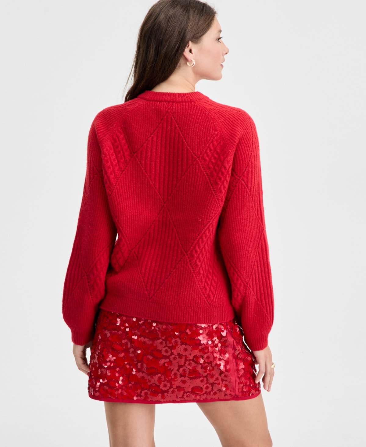 On 34th Women's Mixed-argyle Crewneck Sweater, Macy's Exclusive In Red