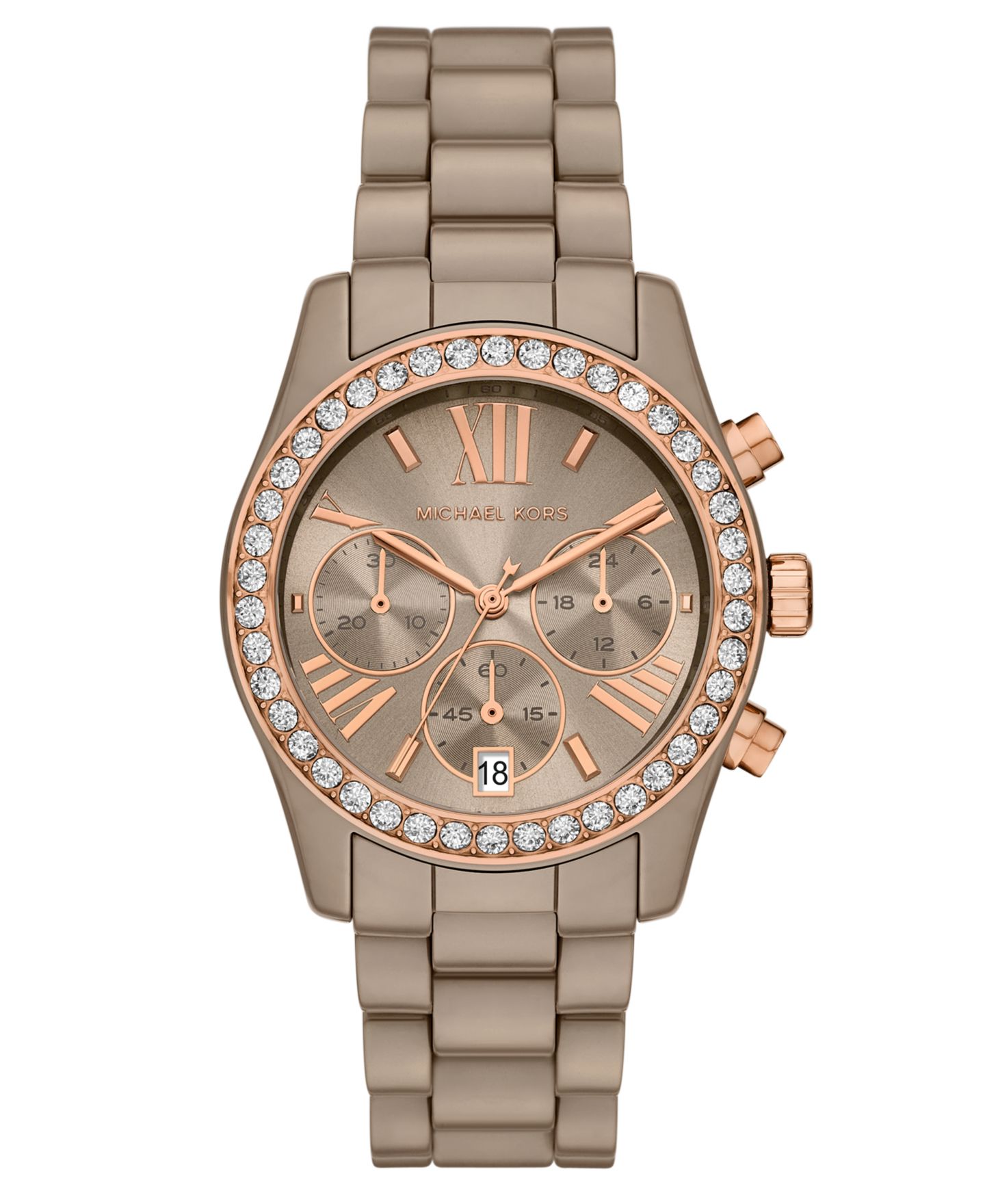Женские часы Michael Kors Lexington Chronograph Mink Ceramic Watch, 38mm — фото 1