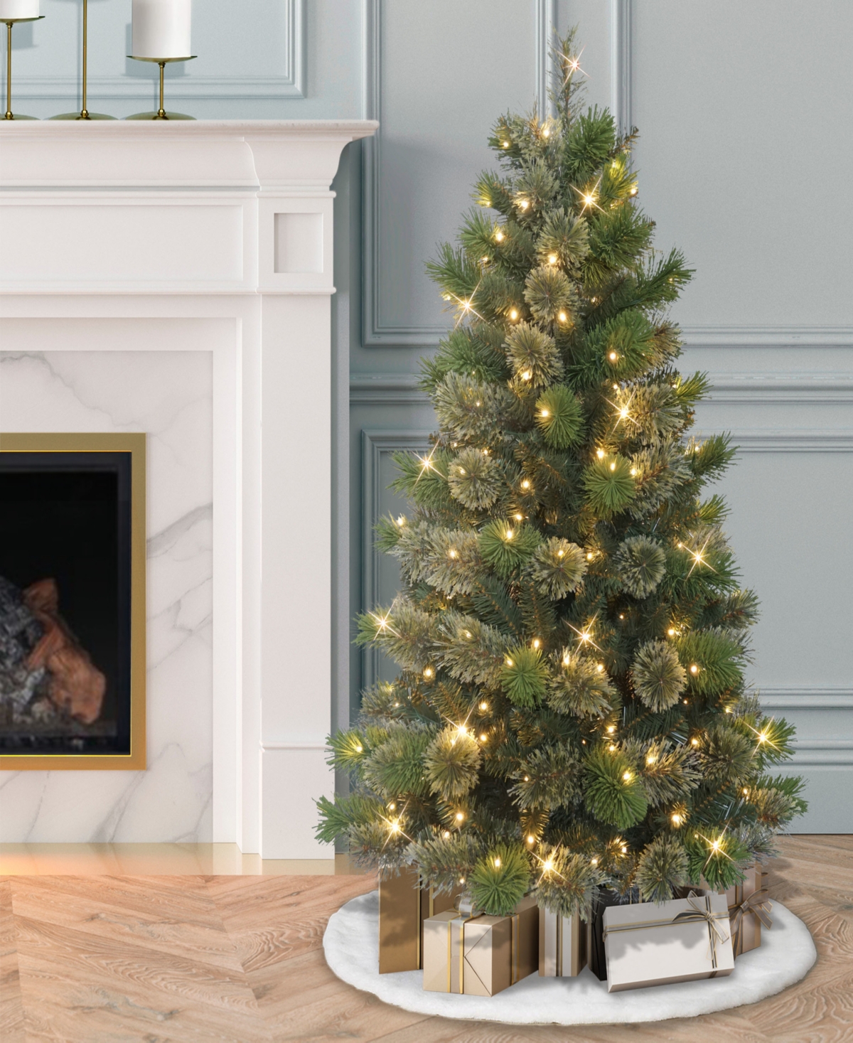 Puleo 4.5' Pre-lit Artificial Oklahoma Pine Tree In Green