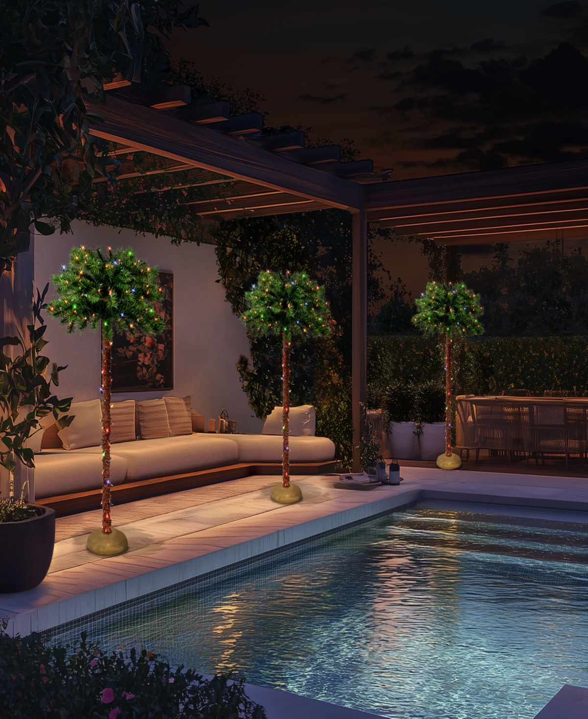 Puleo 5' Pre-lit Artificial Palm Tree In Green