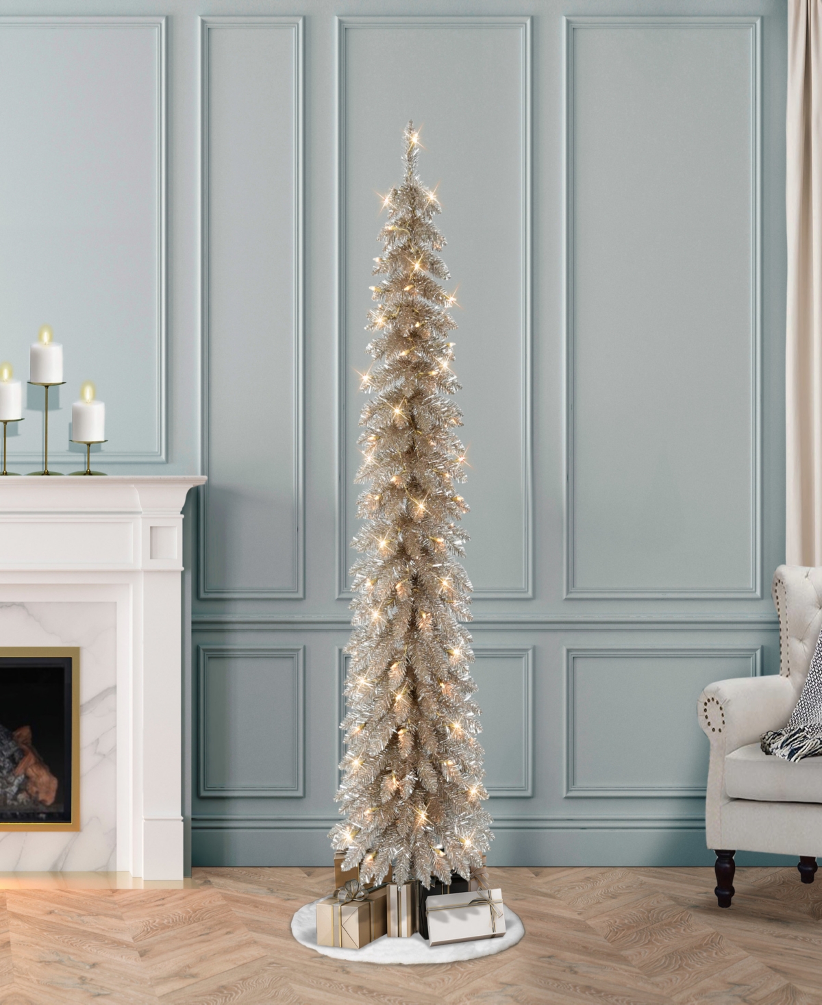Puleo 6' Pre-lit Artificial Alpine Pencil Tree In Gold