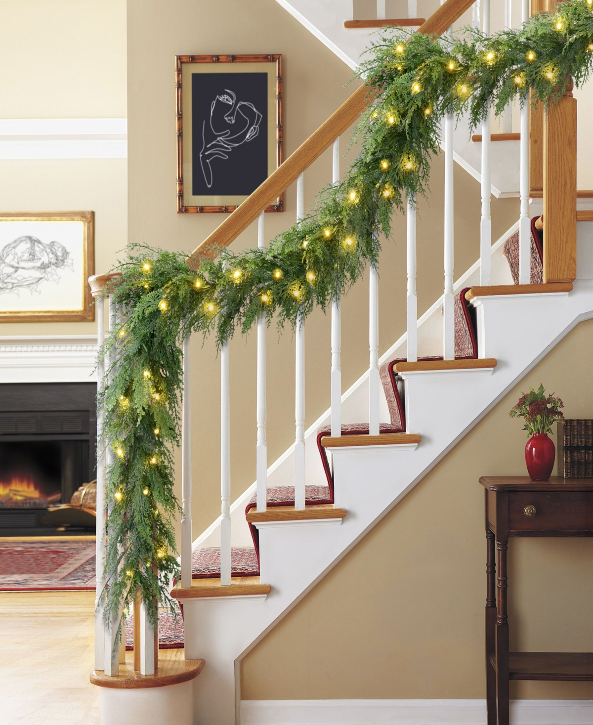 Puleo 9' X 10" Pre-lit Battery-operated Cedar Garland In Green