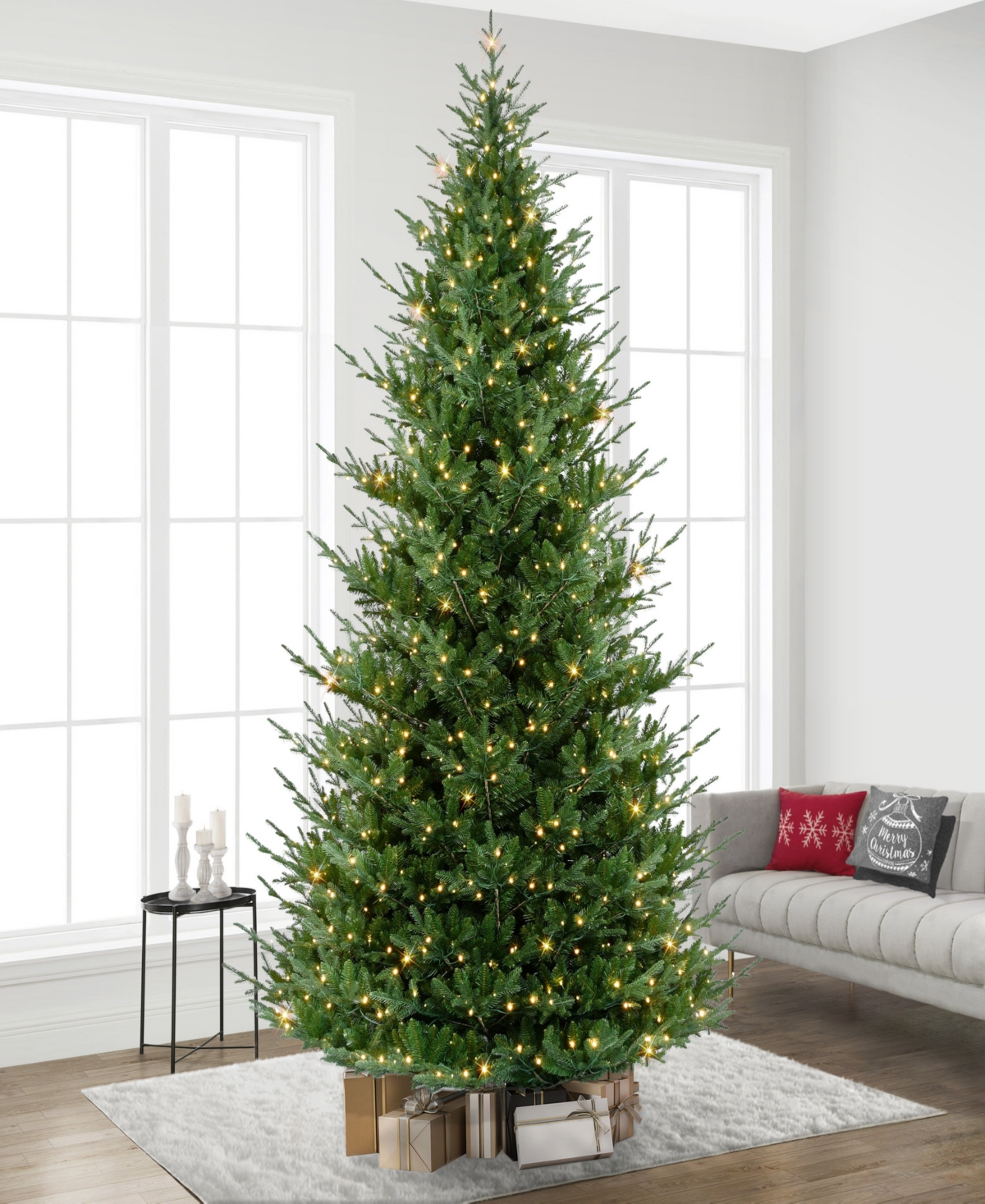 Puleo 12' Pre-lit Artificial Hillside Spruce Tree In Green