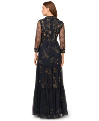 Women's Beaded Long Sleeve Maxi Dress