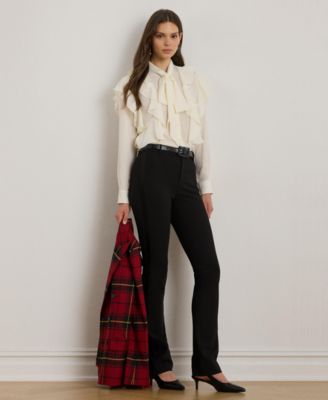 Women's Ruffle Detail Tie-Neck Blouse