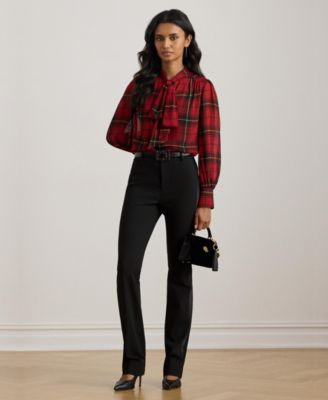 Women's Plaid Tie-Neck Blouse