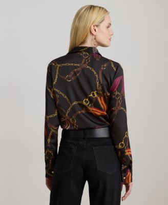 Women's Classic Fit Belting-Print Satin Shirt