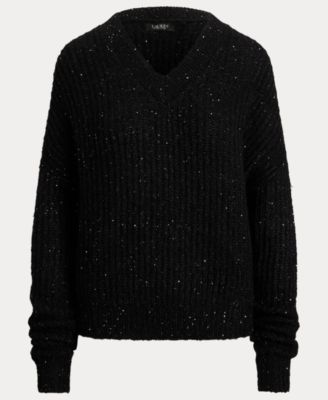 Women's Sequined Rib-Knit V-Neck Sweater