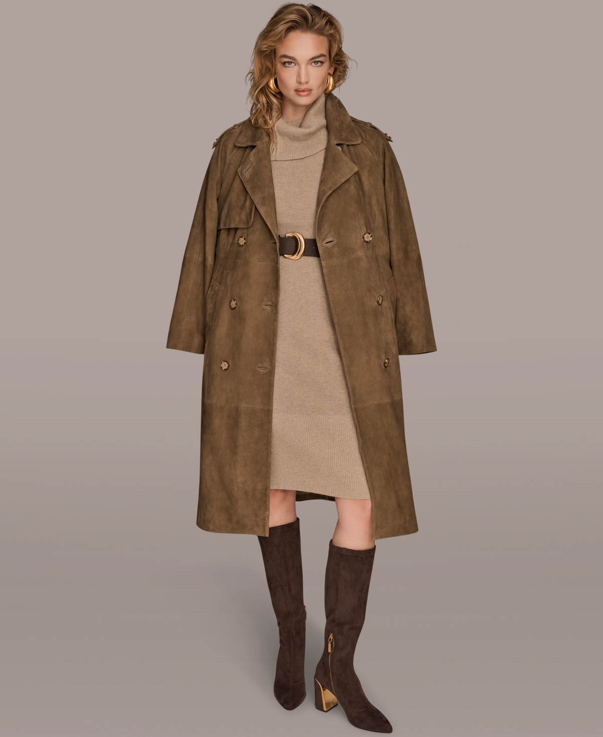 Donna Karan Women's Double Breasted Belted Trench Coat In Brown