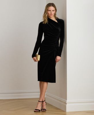 Ralph Lauren Ruched Velvet Asymmetrical Dress - Black - 6