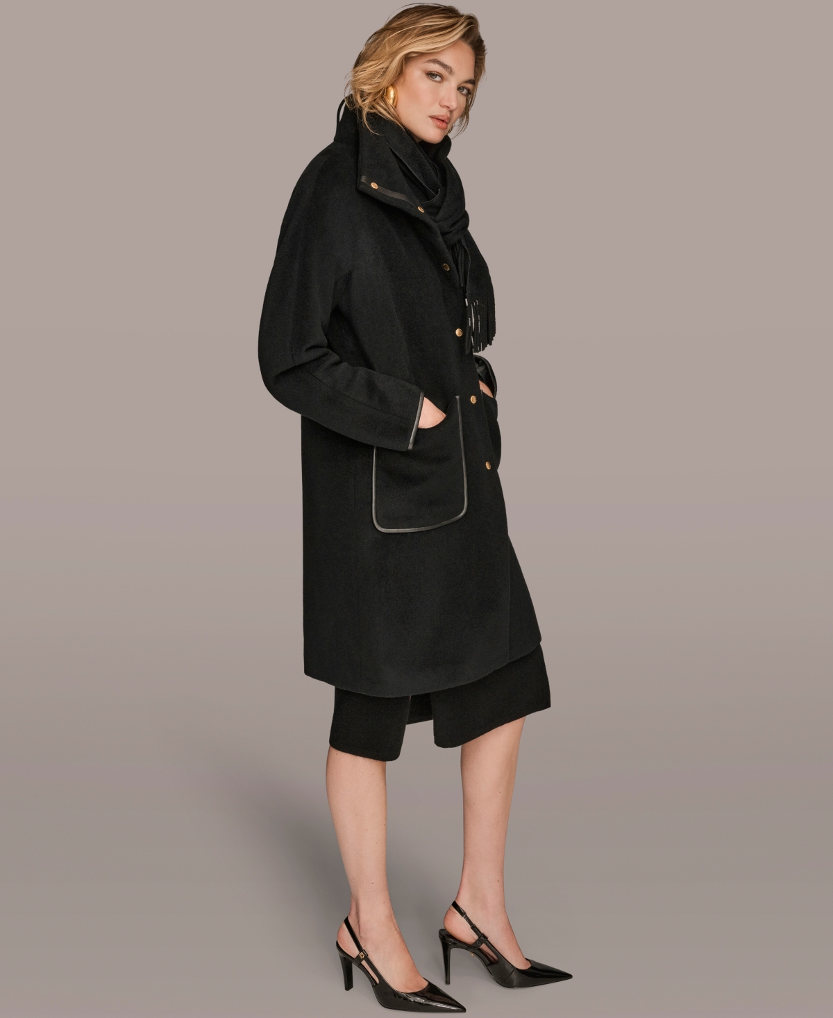 Donna Karan New York Women's Snap Button Scarf Coat