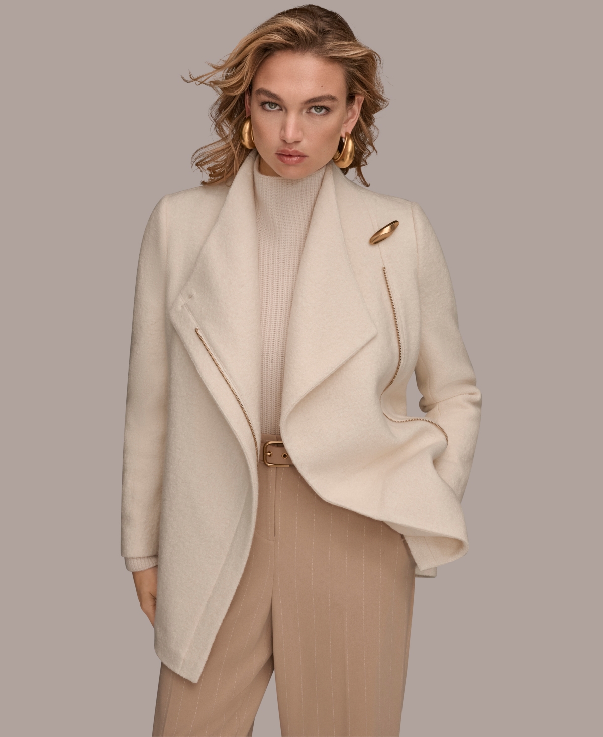 Donna Karan New York Women's Wing Collar Belted Coat