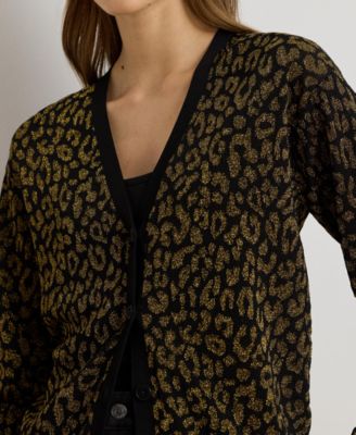 Women's Metallic Ocelot Long Sleeve Cardigan