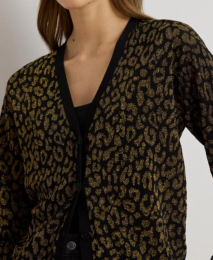 Women's Metallic Ocelot Long Sleeve Cardigan - thumbnail 4