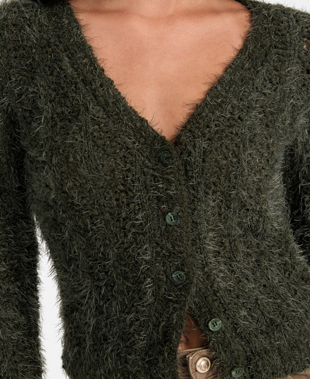 Guess Women's Bea Open Stitch Long Sleeve Cardigan Sweater In Green