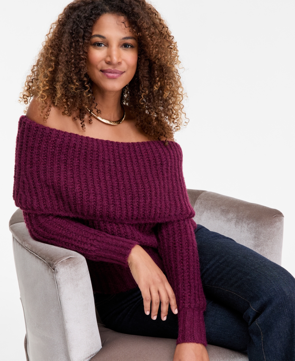 I.n.c. International Concepts Women's Lofty Off-The-Shoulder Sweater, Macy's Exclusive