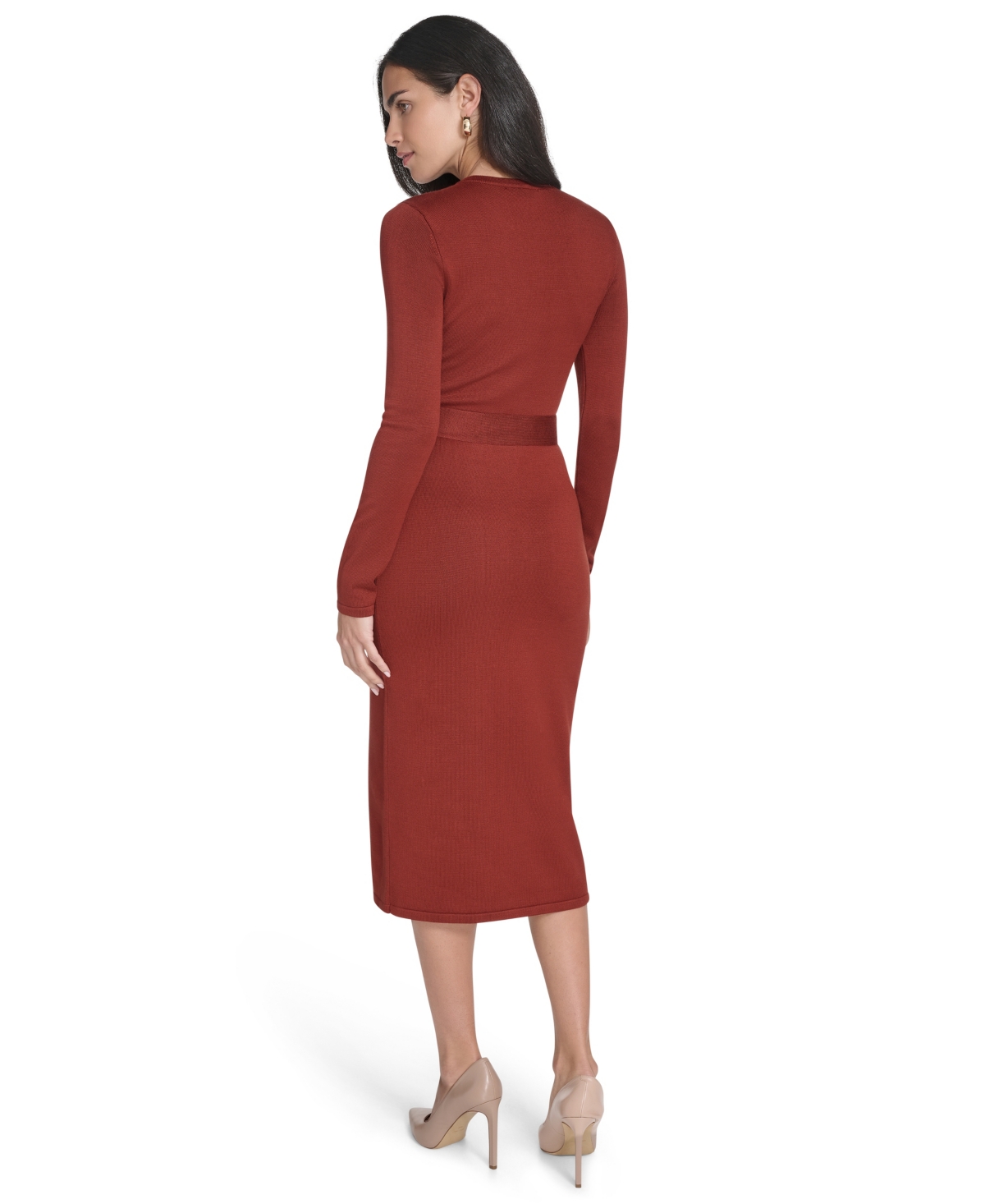 Jessica Howard Women's Long Sleeve Belted Midi Dress In Brown