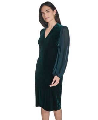 Women's V-Neck with Chiffon Sleeve and Back Yoke Bodycon Dress