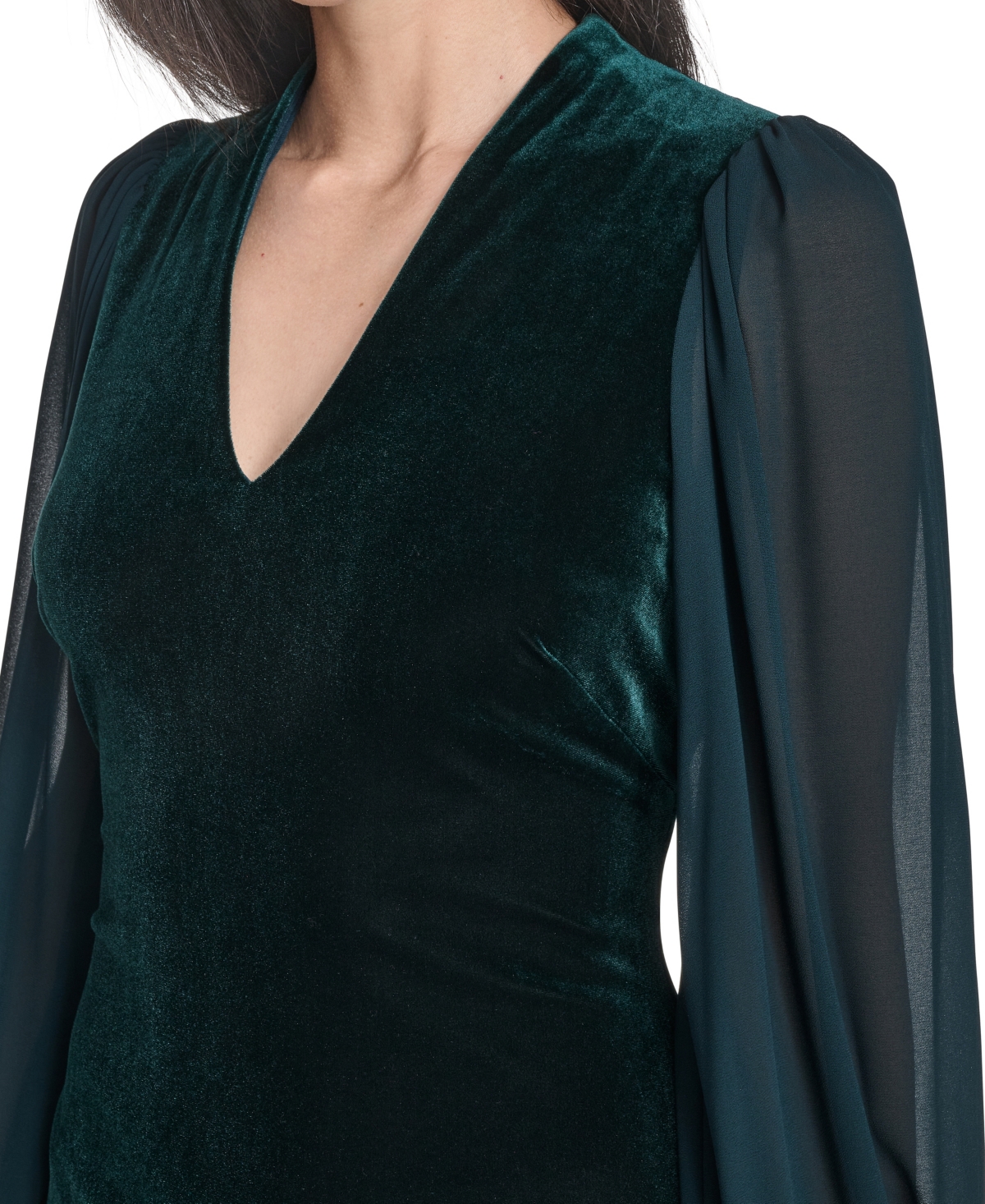 Jessica Howard Women's V-neck With Chiffon Sleeve And Back Yoke Bodycon Dress In Green