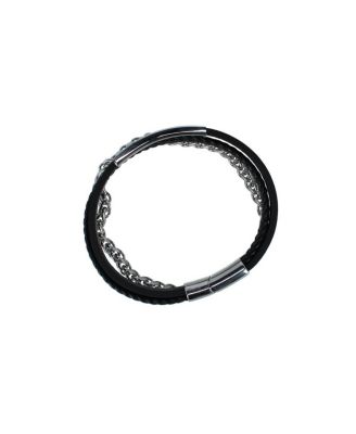 Zaid Metal and Leather Triple Strand Secure Clasp Bracelet